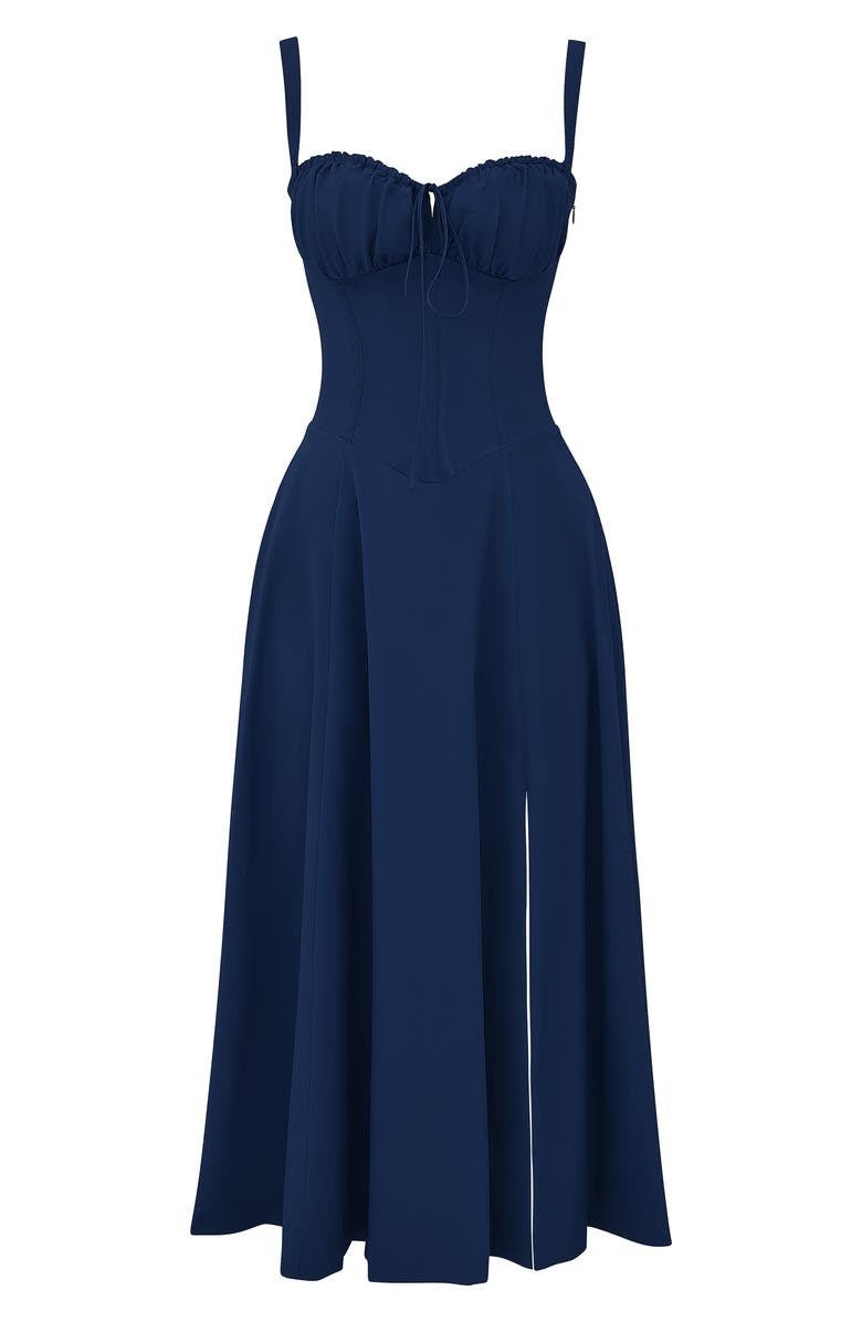 Floral Sweetheart Corset High Split Midi Dress 20