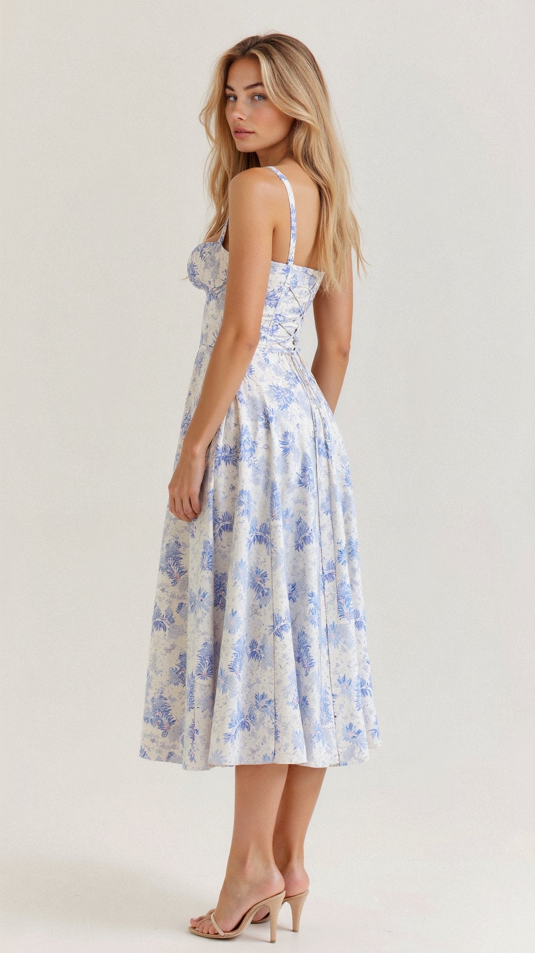 Floral Sweetheart Corset High Split Midi Dress 8