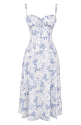 Floral Sweetheart Corset High Split Midi Dress 22