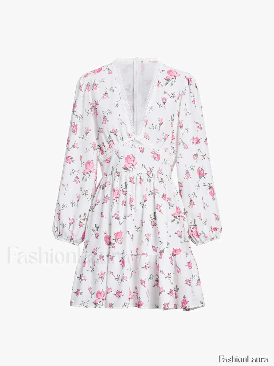 Multi Floral Lace Trendy Trim Short Dress