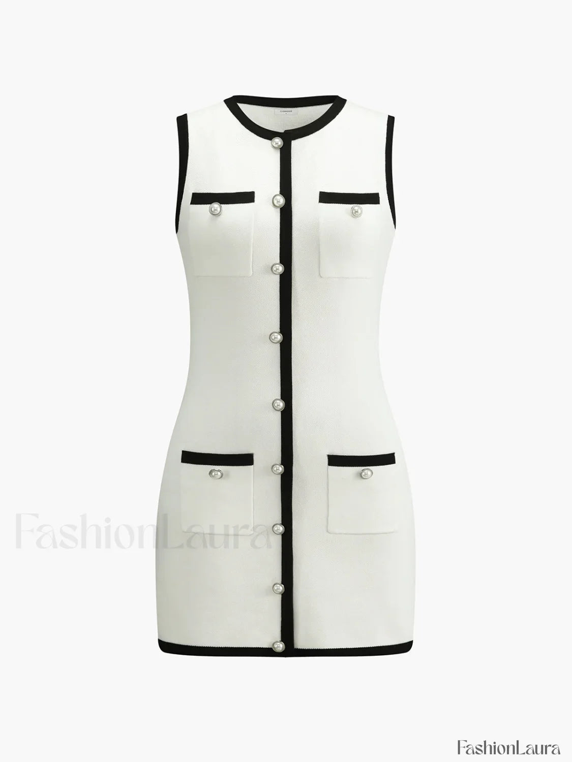 Multi Pocket Button Sleeveless Short Sweater Dress