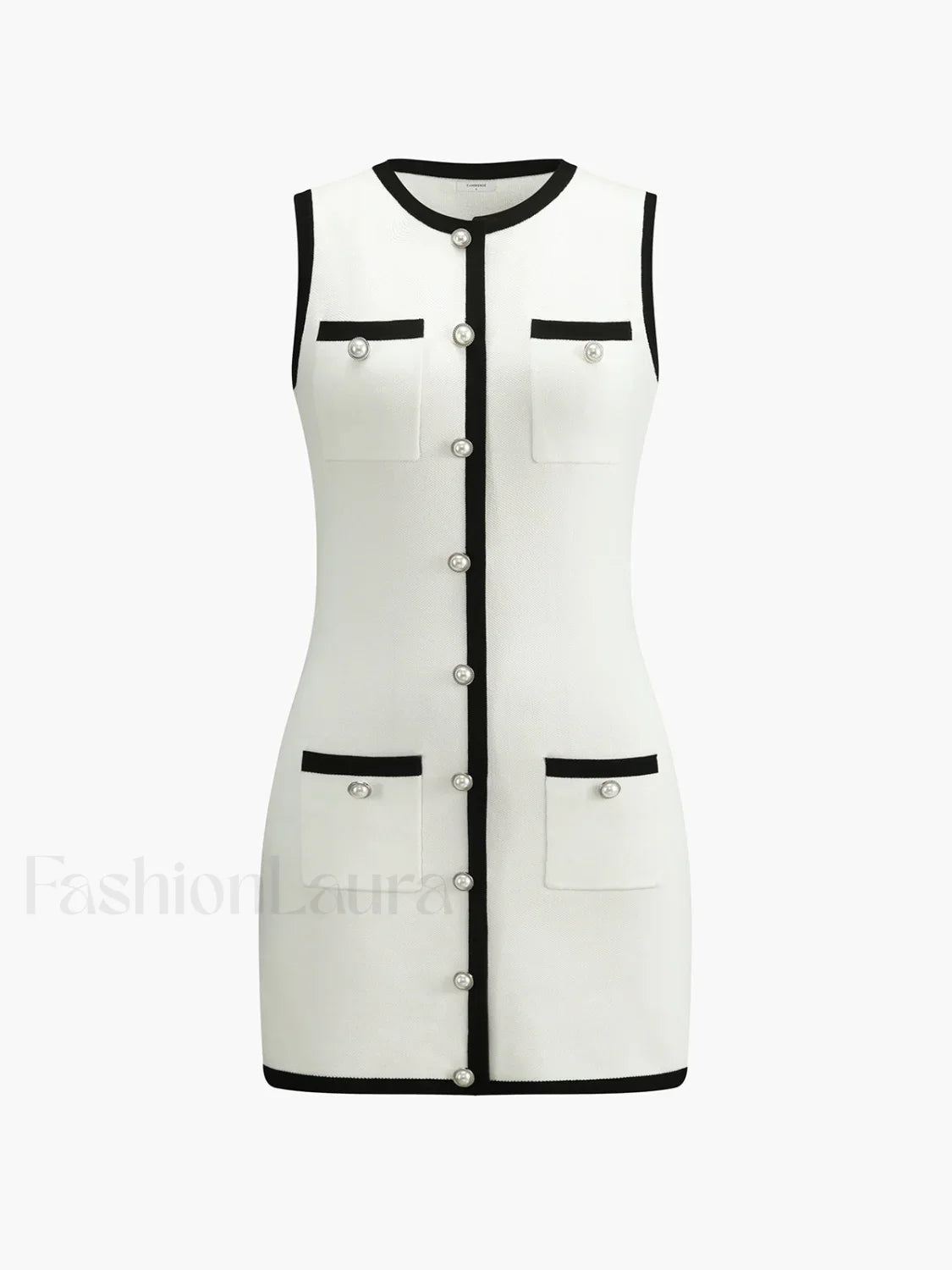 Multi Pocket Button Sleeveless Short Sweater Dress