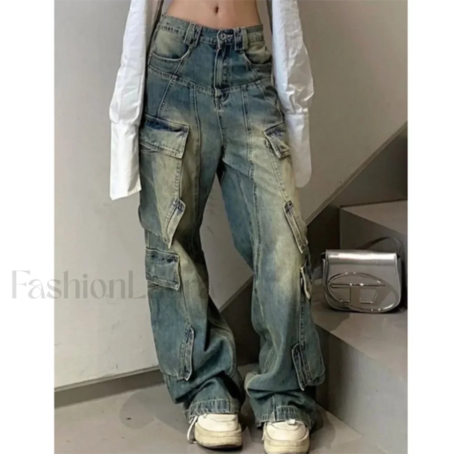 Multi Pocket Splice Trendy Baggy Cargo Jeans