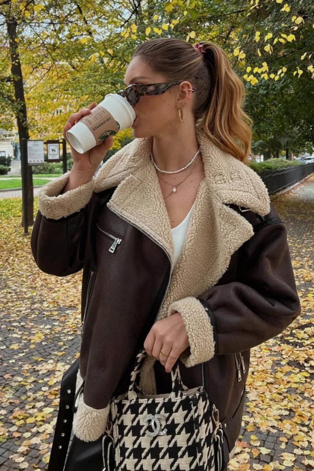 Multi-Zip Faux Shearling Longline Jacket