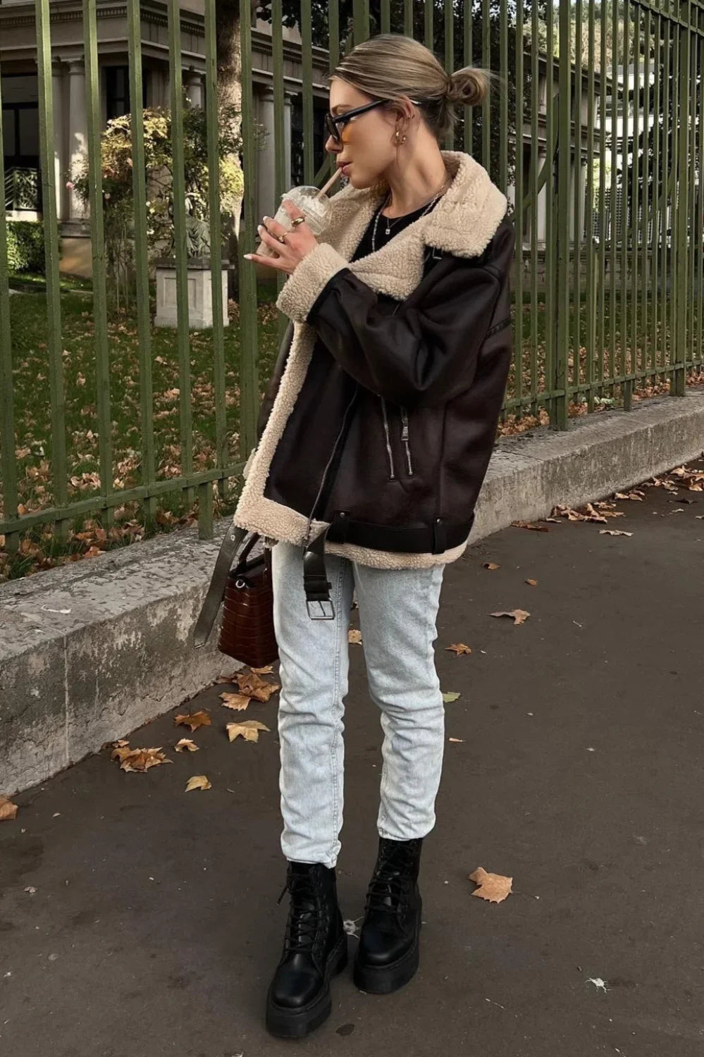 Multi-Zip Faux Shearling Longline Jacket