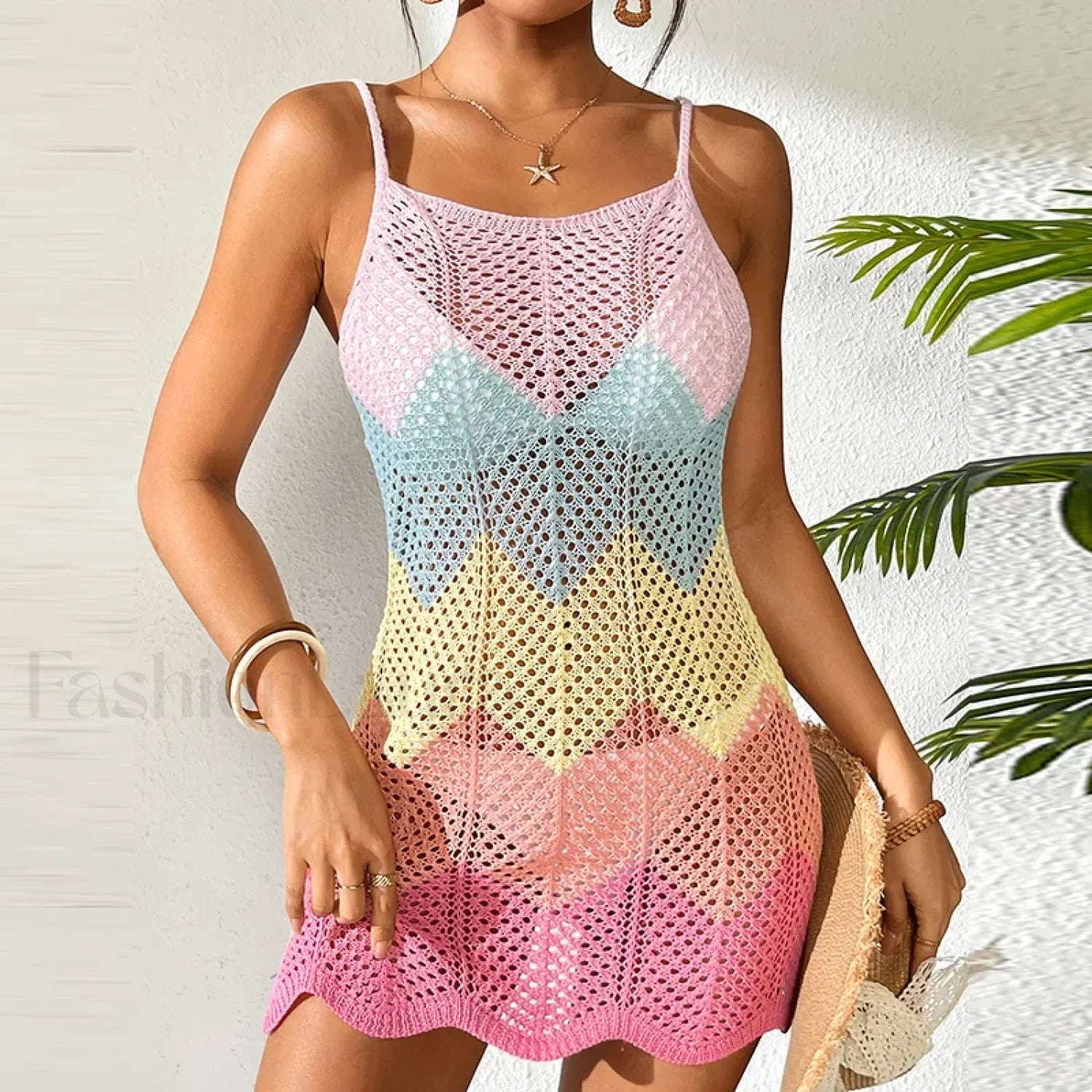 Multicolor Macaron Slip Dress Cover Up