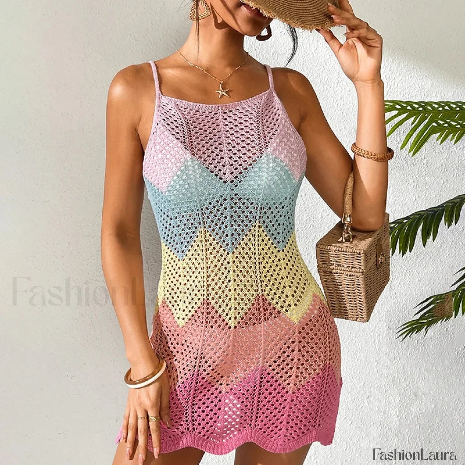 Multicolor Macaron Slip Dress Cover Up