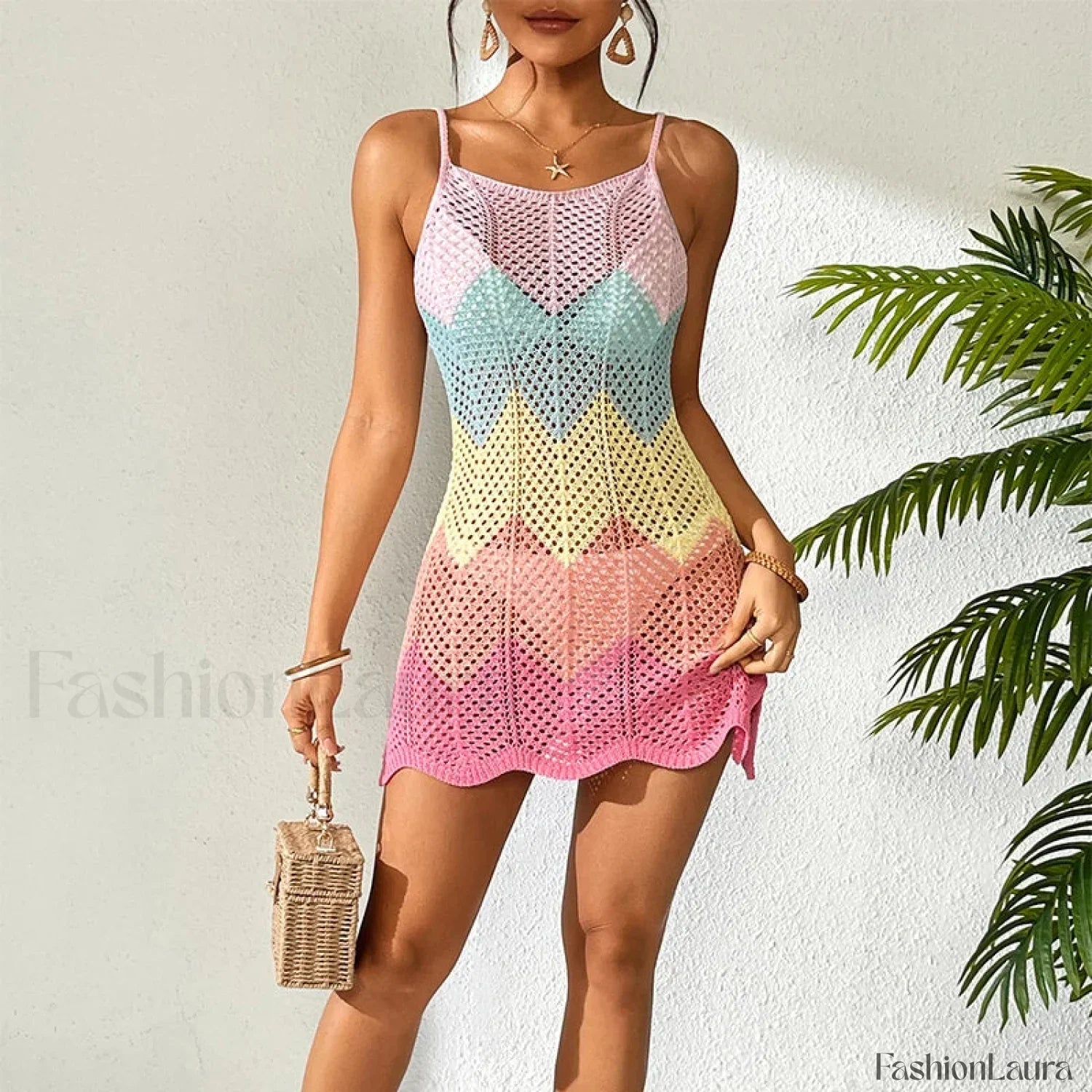 Multicolor Macaron Slip Dress Cover Up