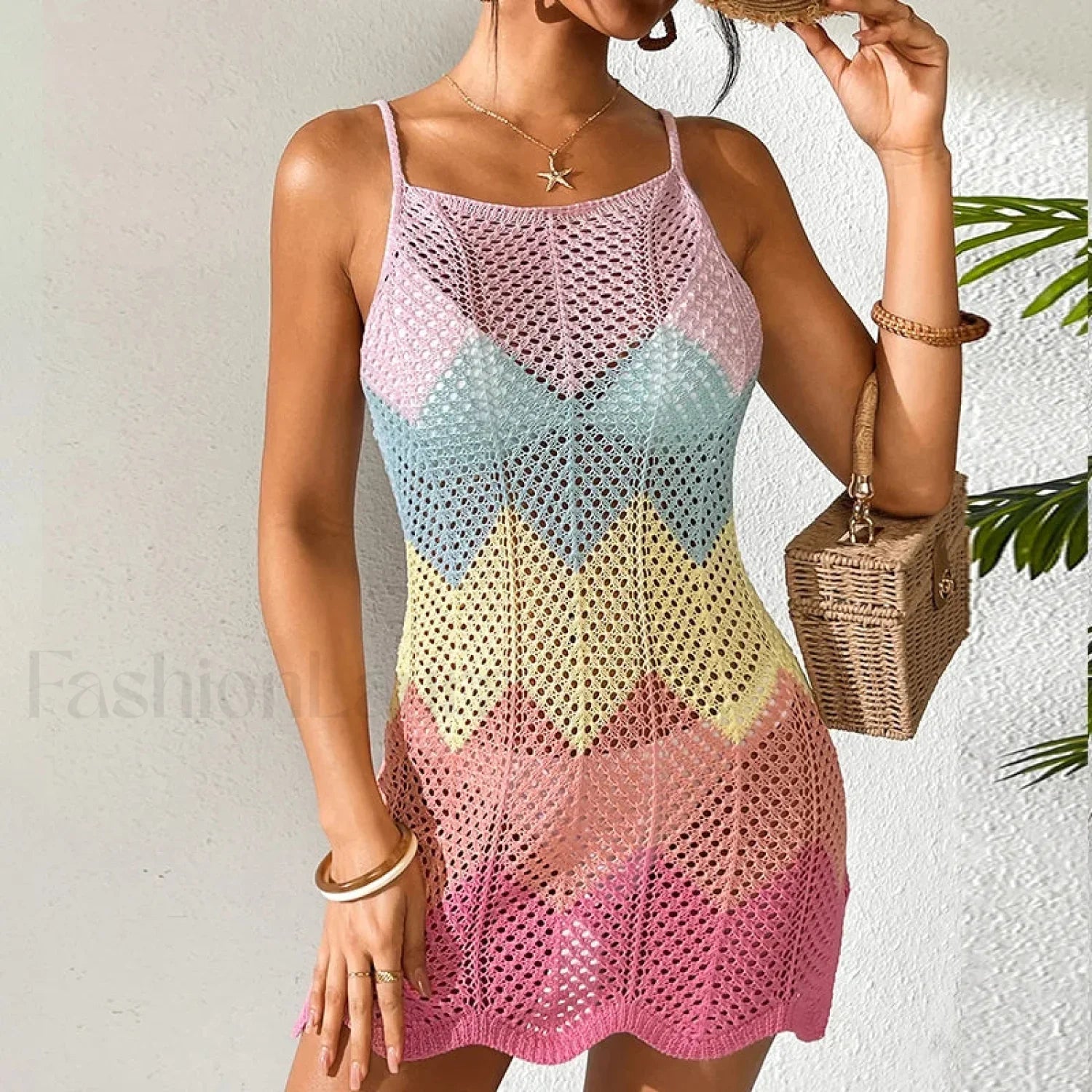 Multicolor Macaron Slip Dress Cover Up