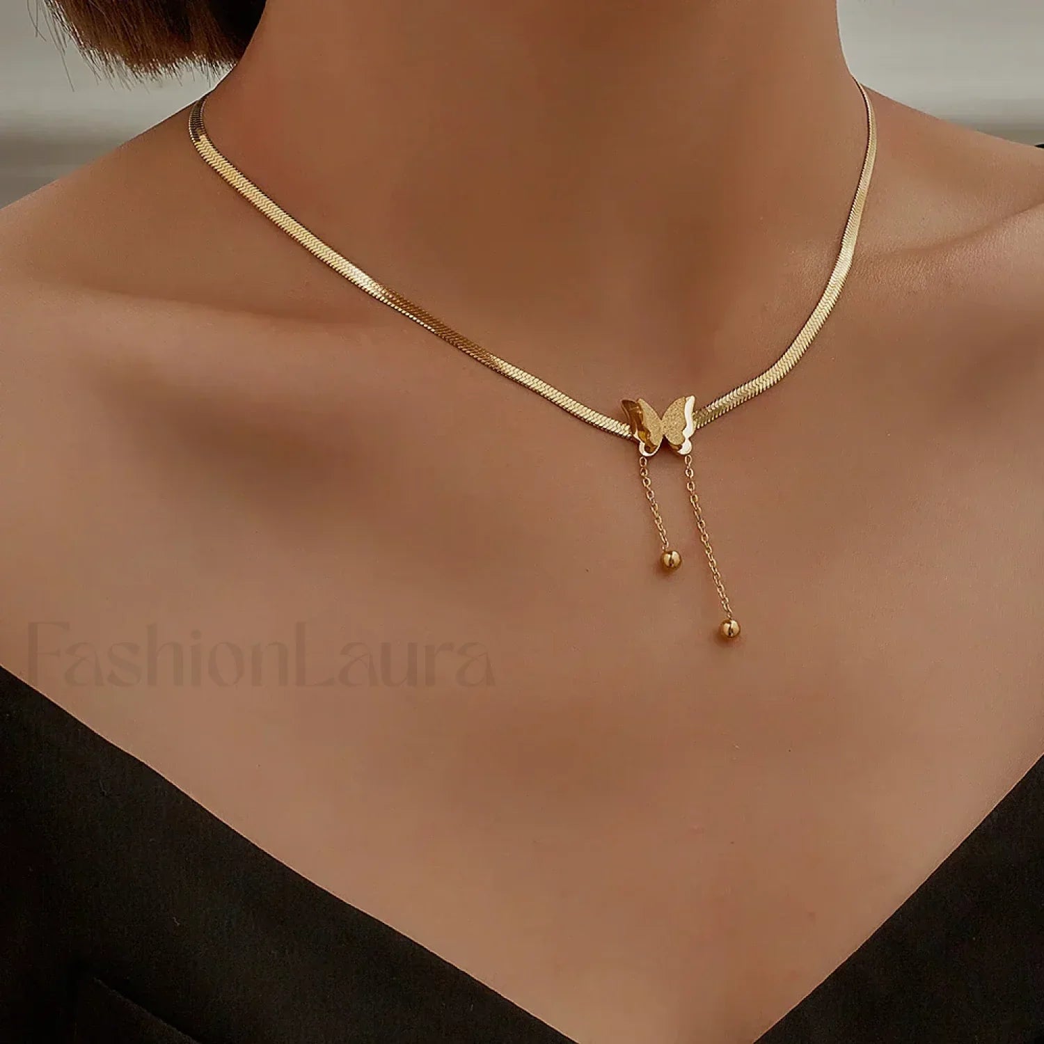 Multilayer Butterfly Gold Stainless Choker Jewelry Gift Necklace Gold