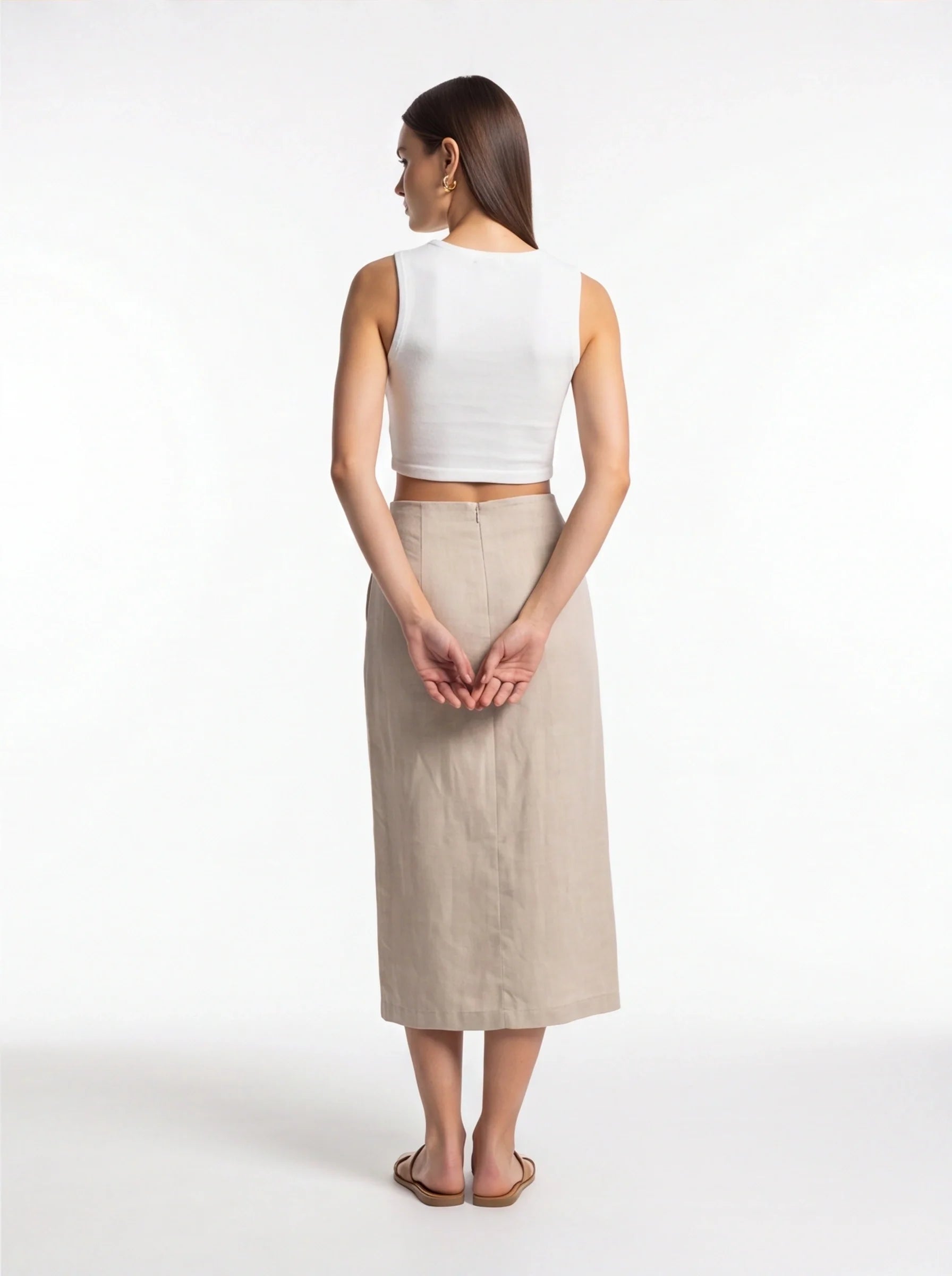 Stylish White Sleeveless Crop Top with Soft Fabric and Tailored Fit