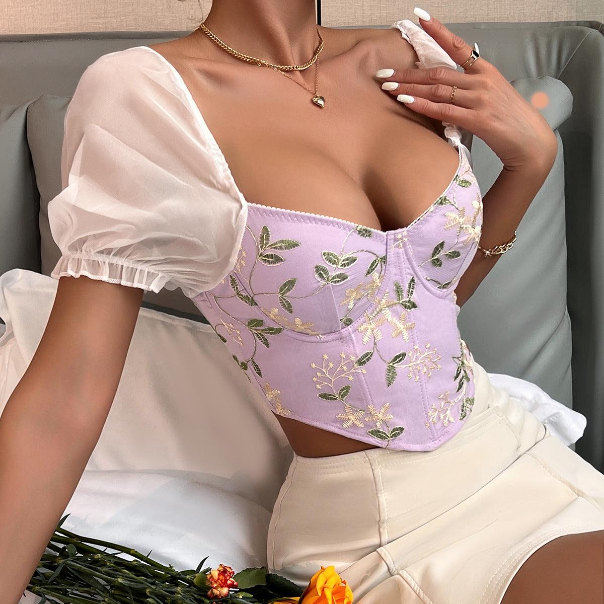 Myra V-Neck Floral Print Bustier Top