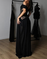 Off Shoulder Lace Corset High Split Maxi Dress 4
