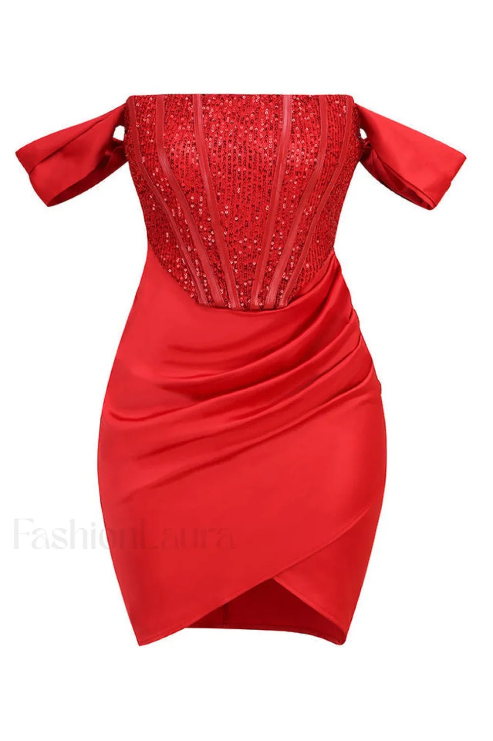 Nadia Off Stylish Shoulder Mini Dress S / Red