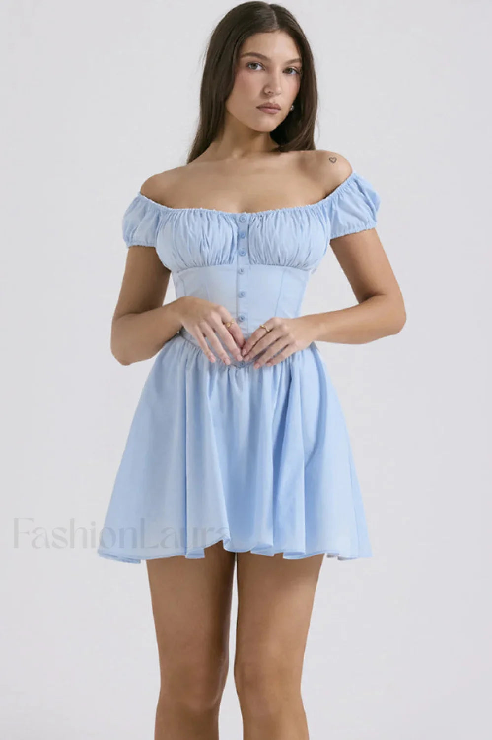 Nala French Navy Charming Gathered Mini Dress