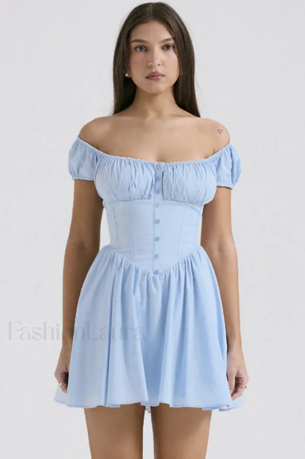 Nala French Navy Charming Gathered Mini Dress