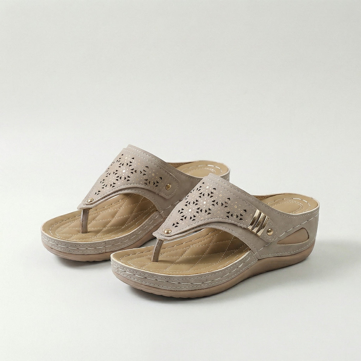 Cut Out Floral Thong Wedge Sandals