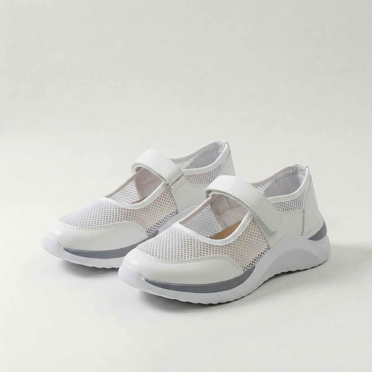 Round Toe Mesh Panel Hook and Loop Strap Platform Sneakers