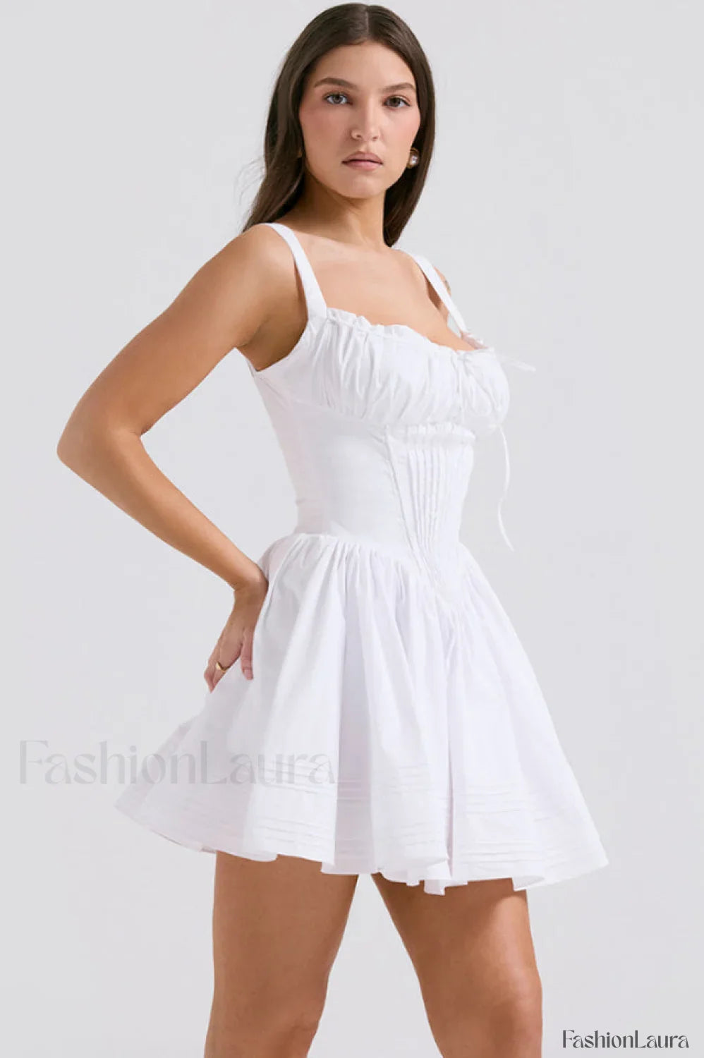 Natassia White Stylish Cotton Mini Dress