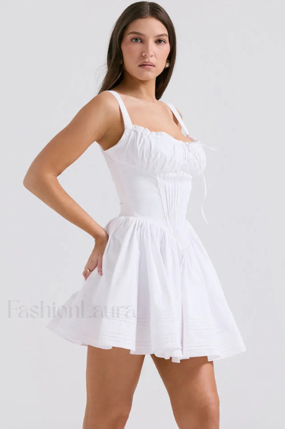 Natassia White Stylish Cotton Mini Dress