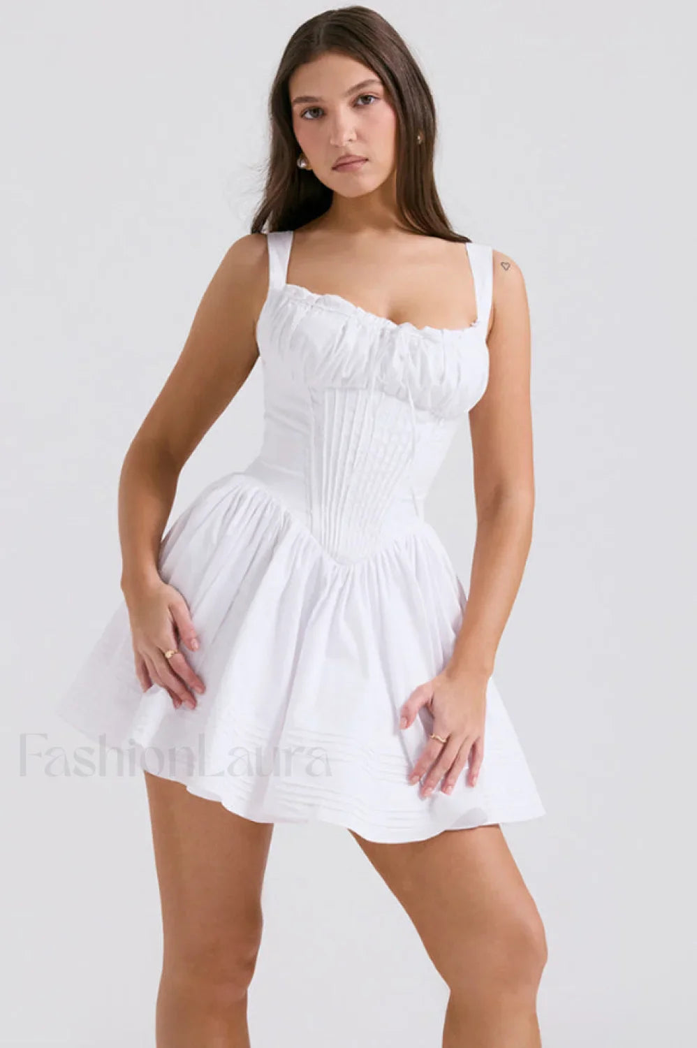 Natassia White Stylish Cotton Mini Dress
