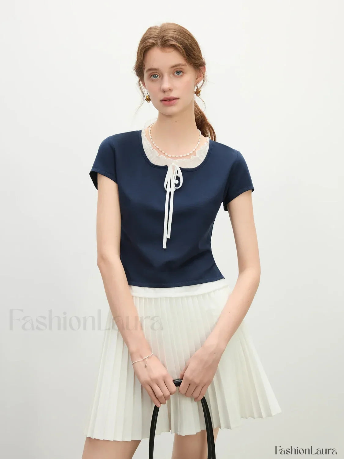 Navy Blue Fake Two-piece Casual T-Shirt