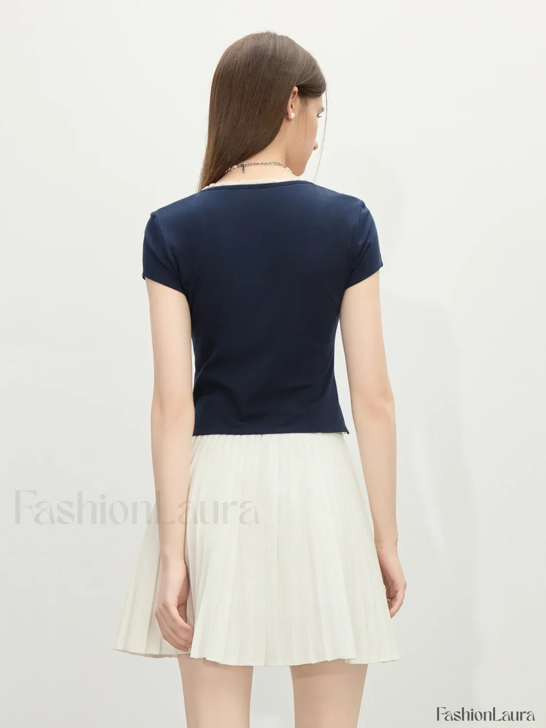 Navy Blue Fake Two-piece Casual T-Shirt