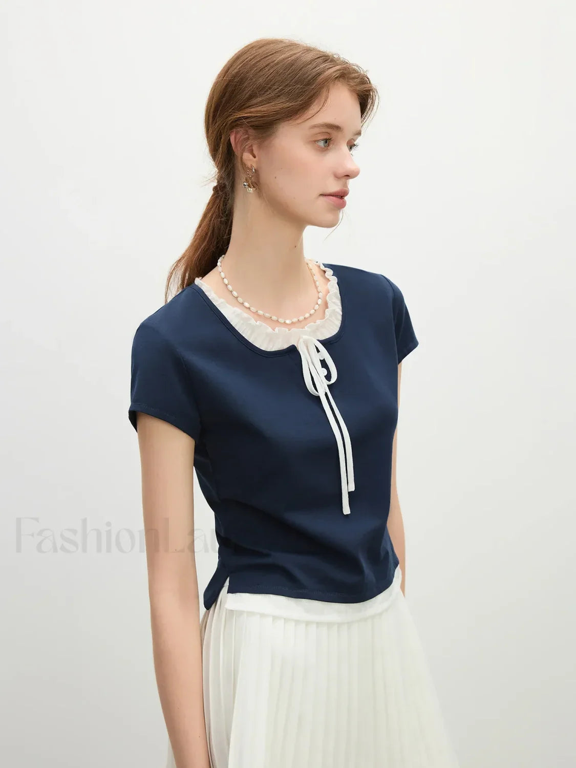 Navy Blue Fake Two-piece Casual T-Shirt