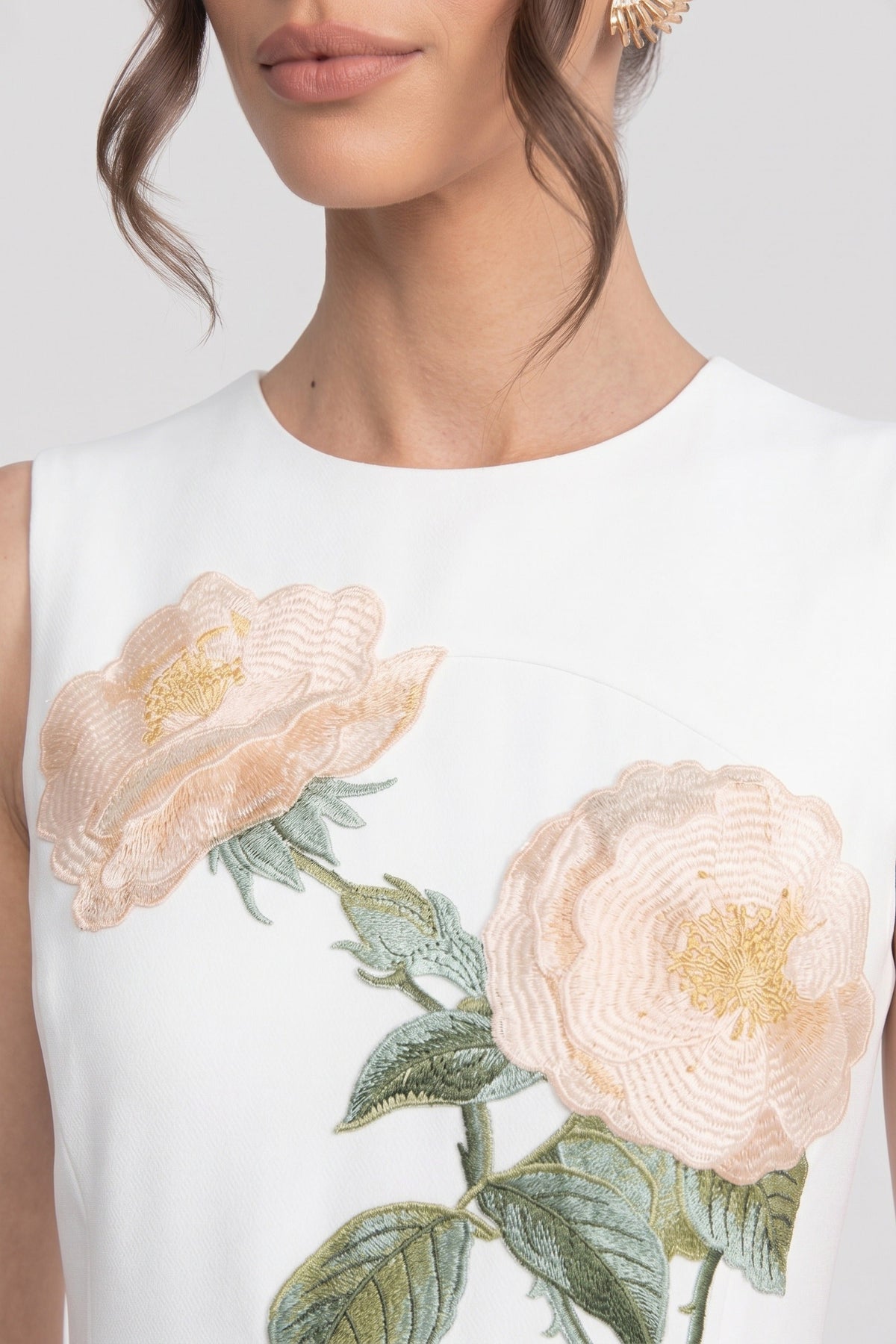 Crew Neck Sleeveless Rose Applique A-Line Midi Dress 7