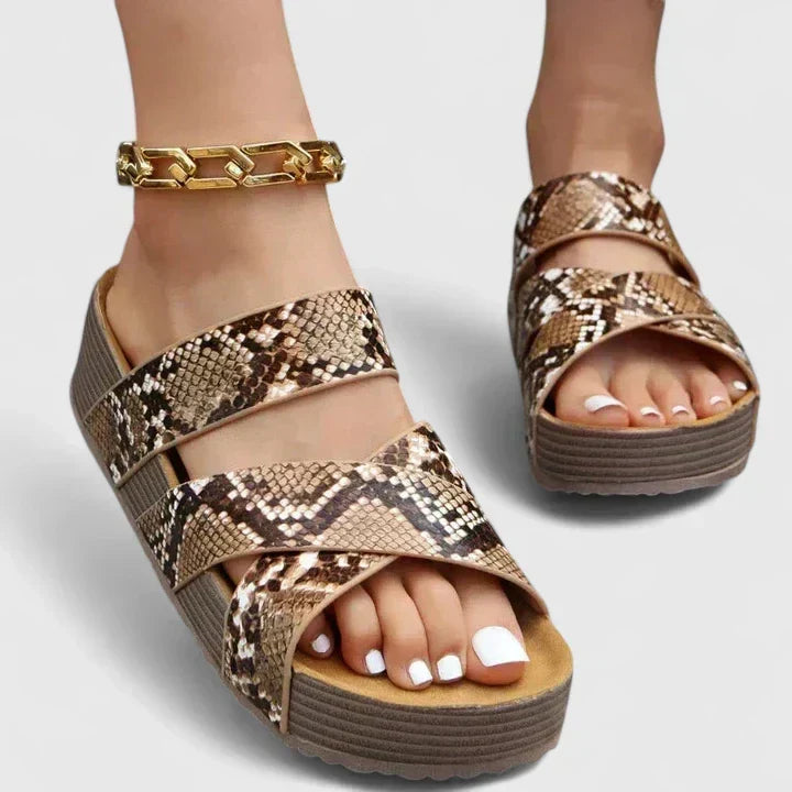 Open Toe Woven Cross Strap Platform Wedge Slides