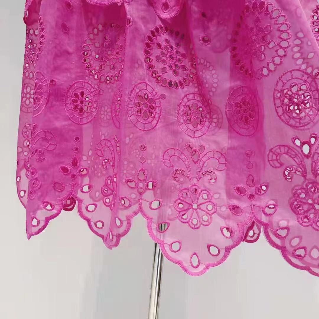 Neely Belted Puff Sleeves Lace Dress