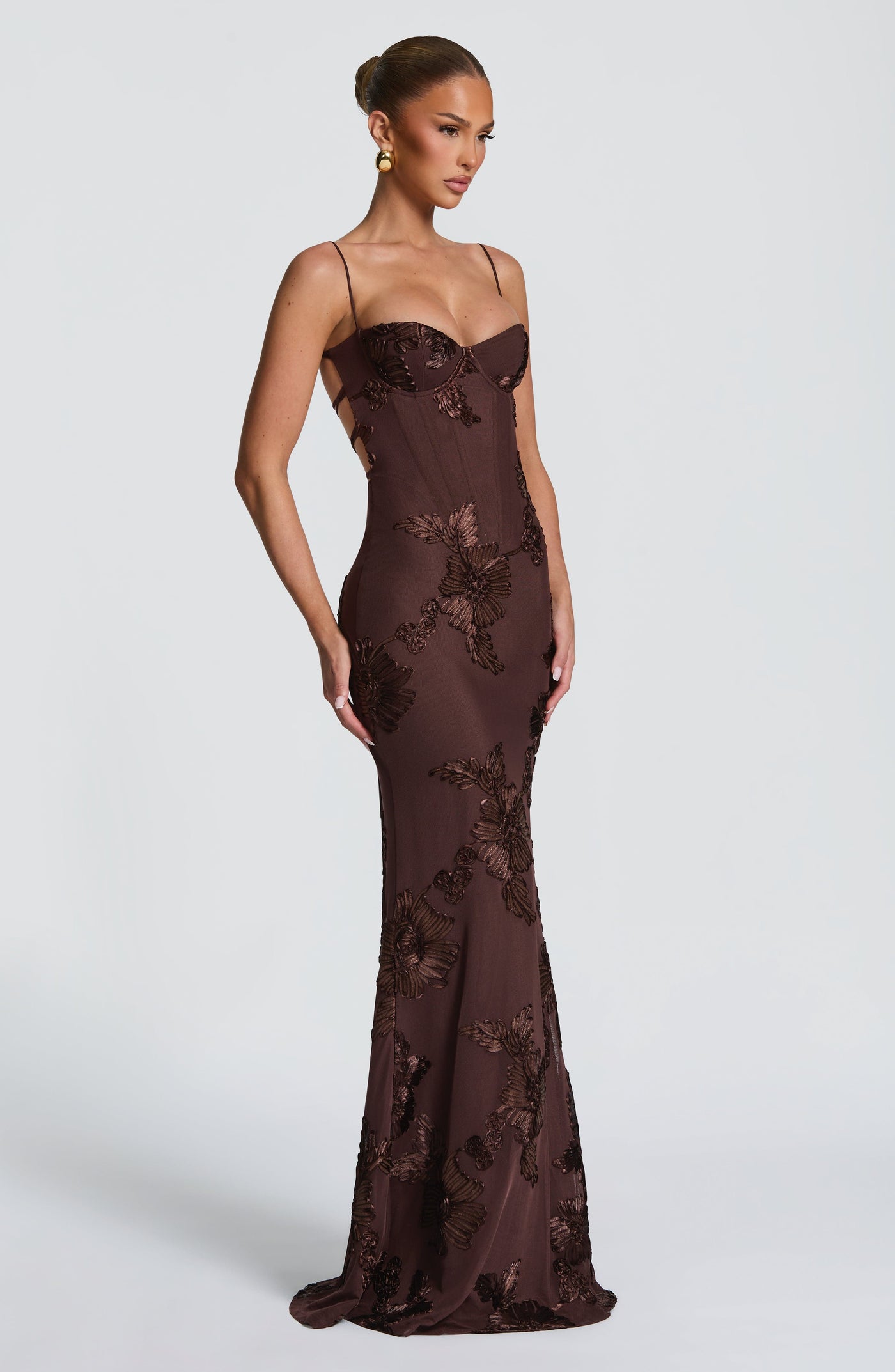 Floral Appliqué Corset Sweetheart Mermaid Maxi Gown 6