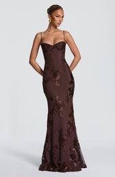 Floral Appliqué Corset Sweetheart Mermaid Maxi Gown