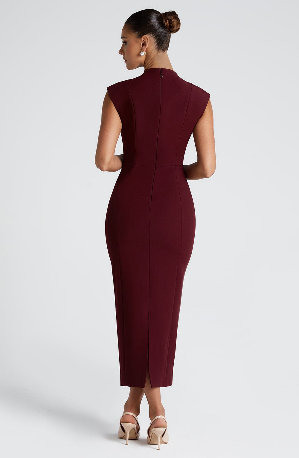 Plunge Neck Cap Sleeve Flap Pocket Bodycon Midi Dress 2