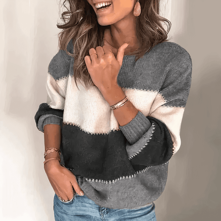 Colour Block Crew Neck Cable Knit Sweater