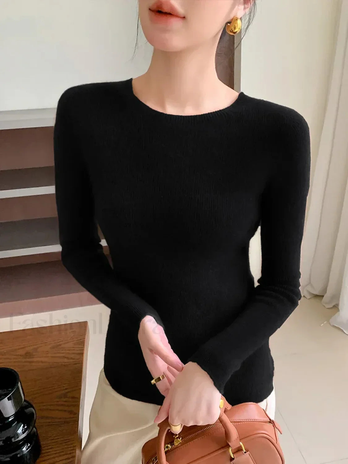 New Fashion Women's Slim O-neck Half-Sleeve Pullover Solid Color Merino Wool Sweater