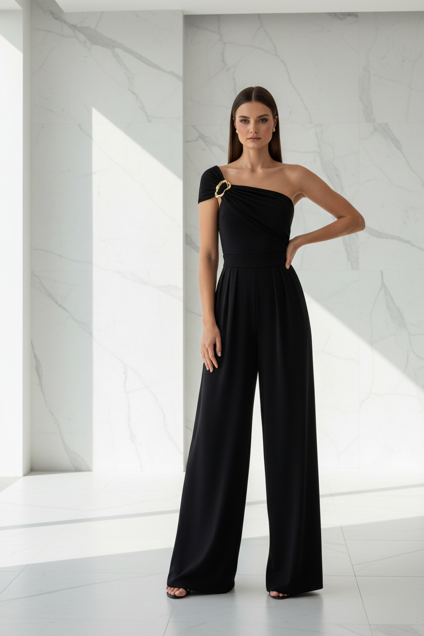 Elegant High-Waisted Wide Leg Jumpsuit with Pockets & Belted Waist