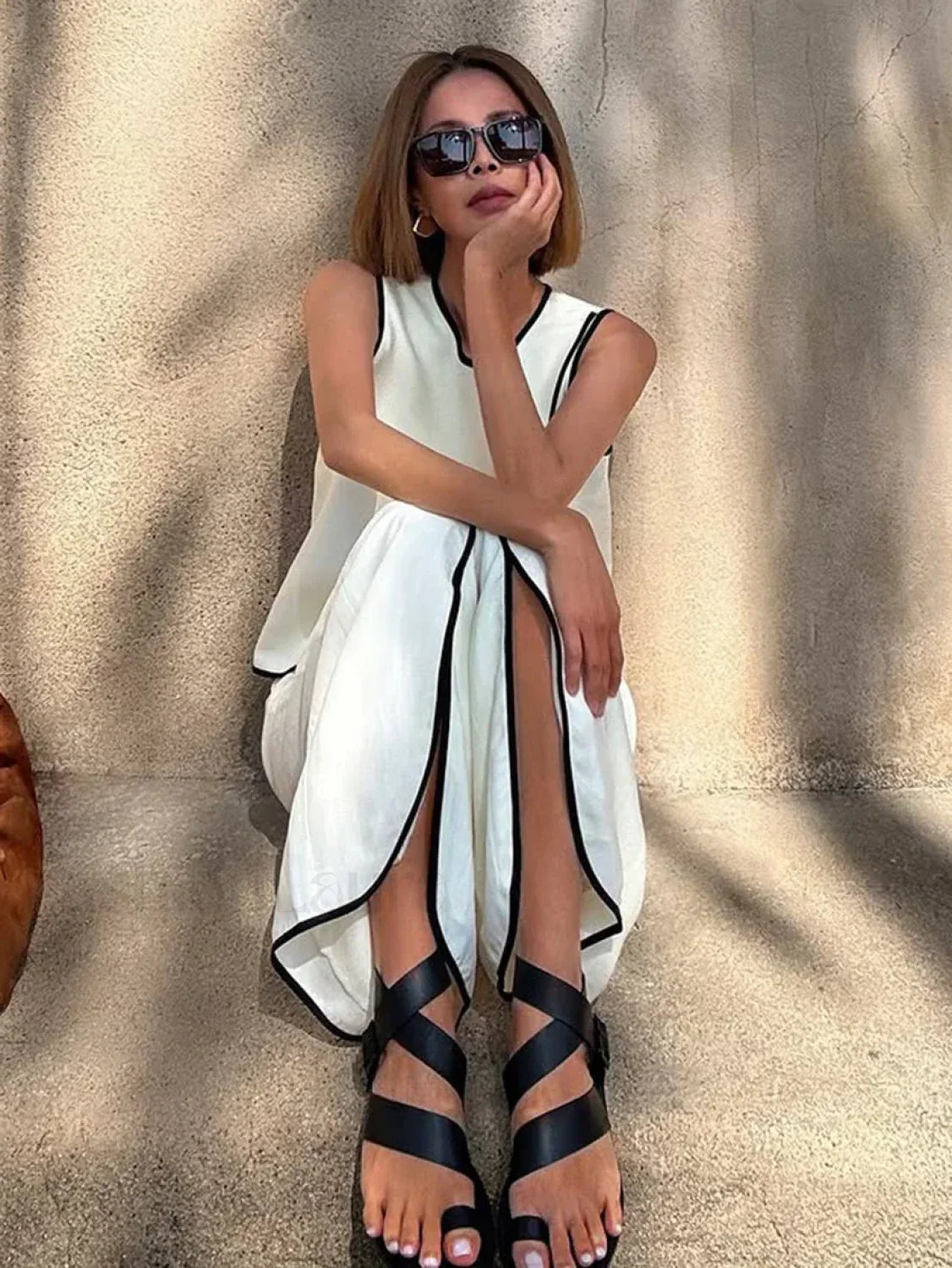 New O-Neck Crop Pants Two Piece Set