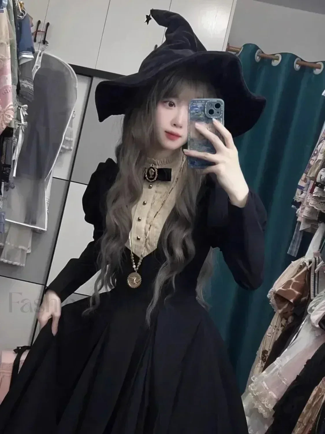 New Winter Black Lolita Dark Cinched Sleeve Waist Punk Gothic Harajuku Autumn Bubble Vintage Long Dress