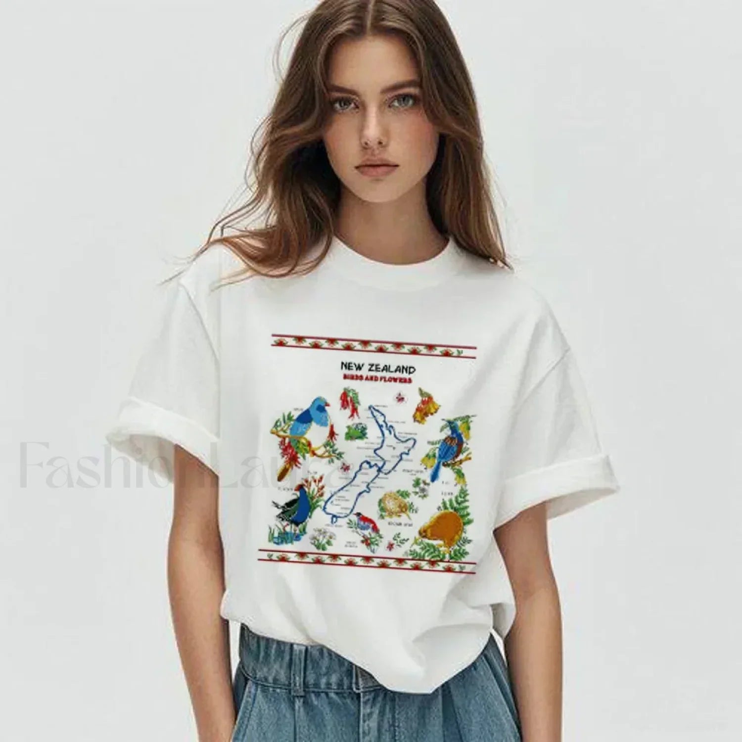 New Zealand Cartoon Summer Loose Casual T Shirt WHITE / M