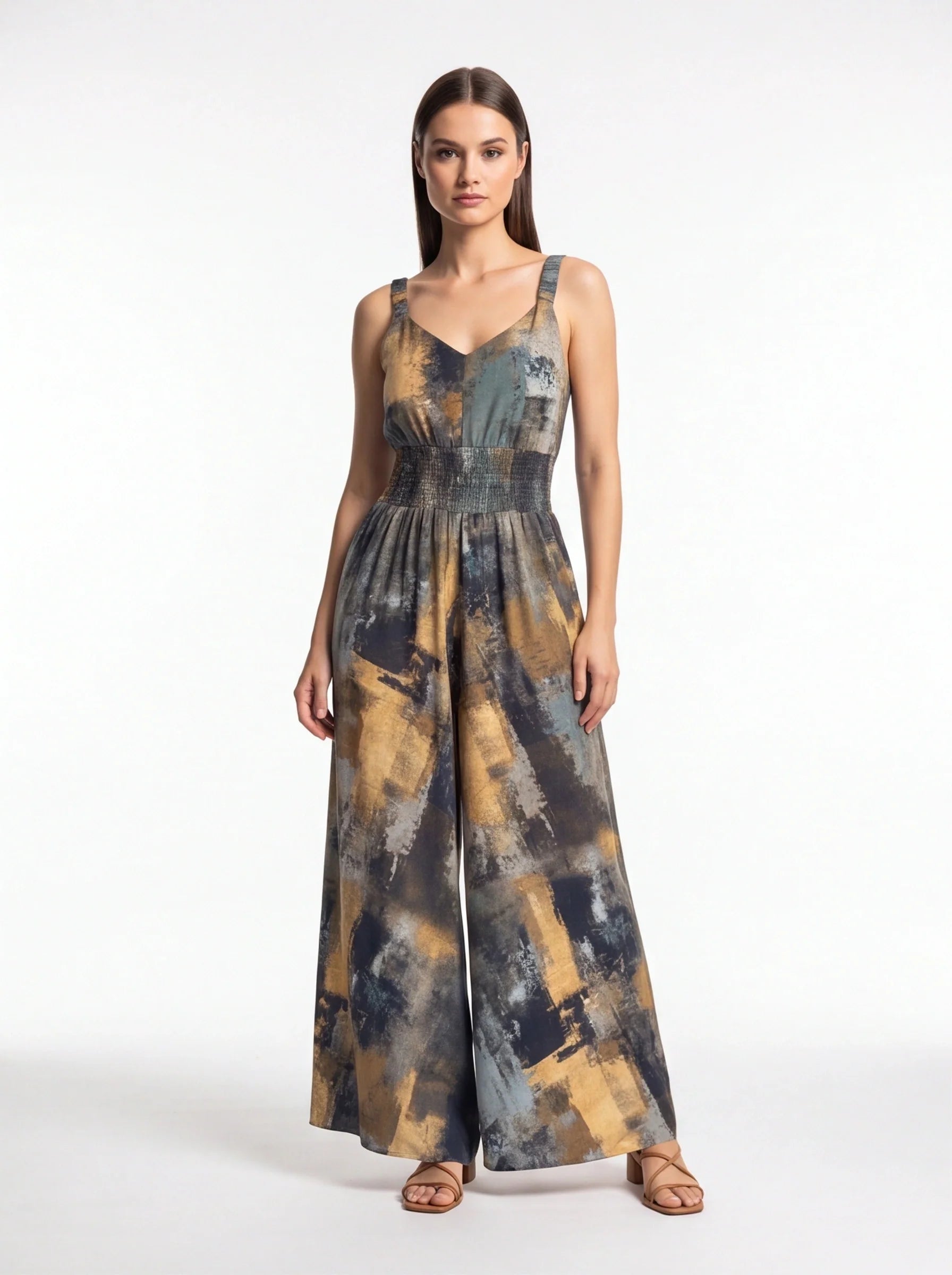 Stylish Wide-Leg Jumpsuit with Pockets and Adjustable Straps