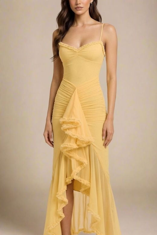 Noah Bodycon Wrap Midi Dress- Sun Yellow