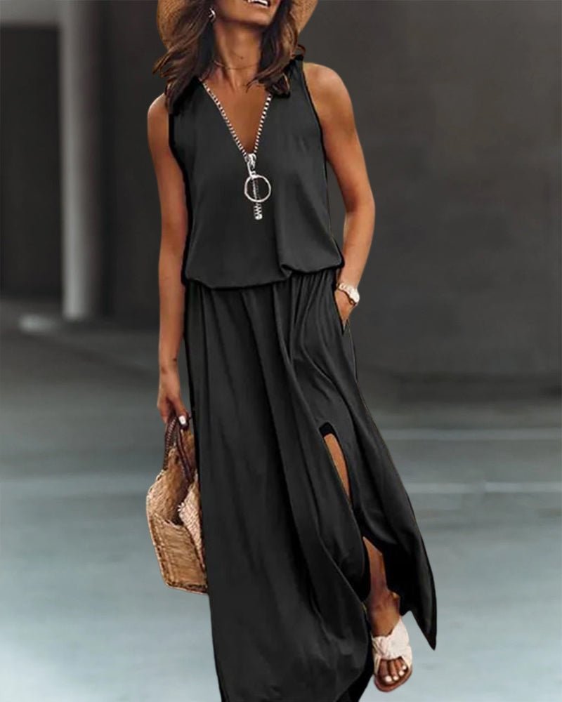 Adalgisa Exclusive Cotton Mix Zip Dress with Slit Boutique Collection