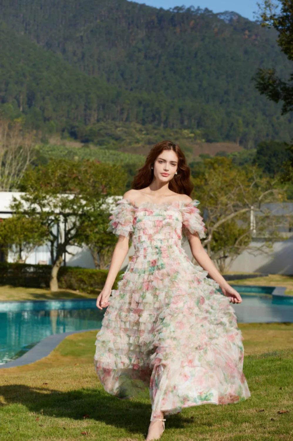 Nola Ruched Stylish Floral Maxi Dress