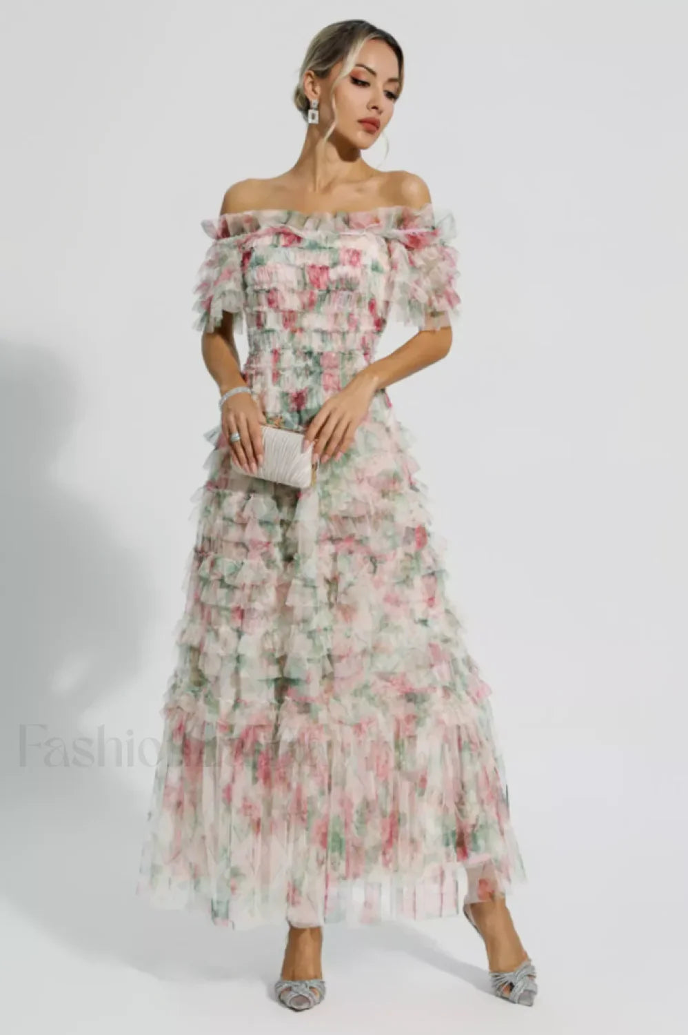 Nola Ruched Stylish Floral Maxi Dress