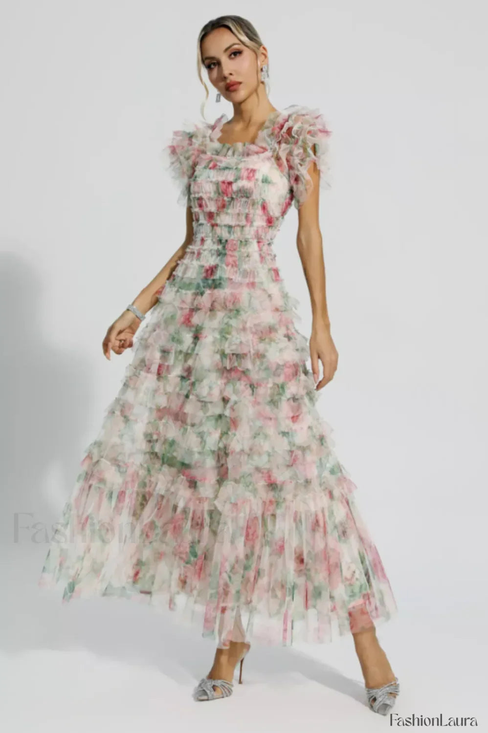 Nola Ruched Stylish Floral Maxi Dress