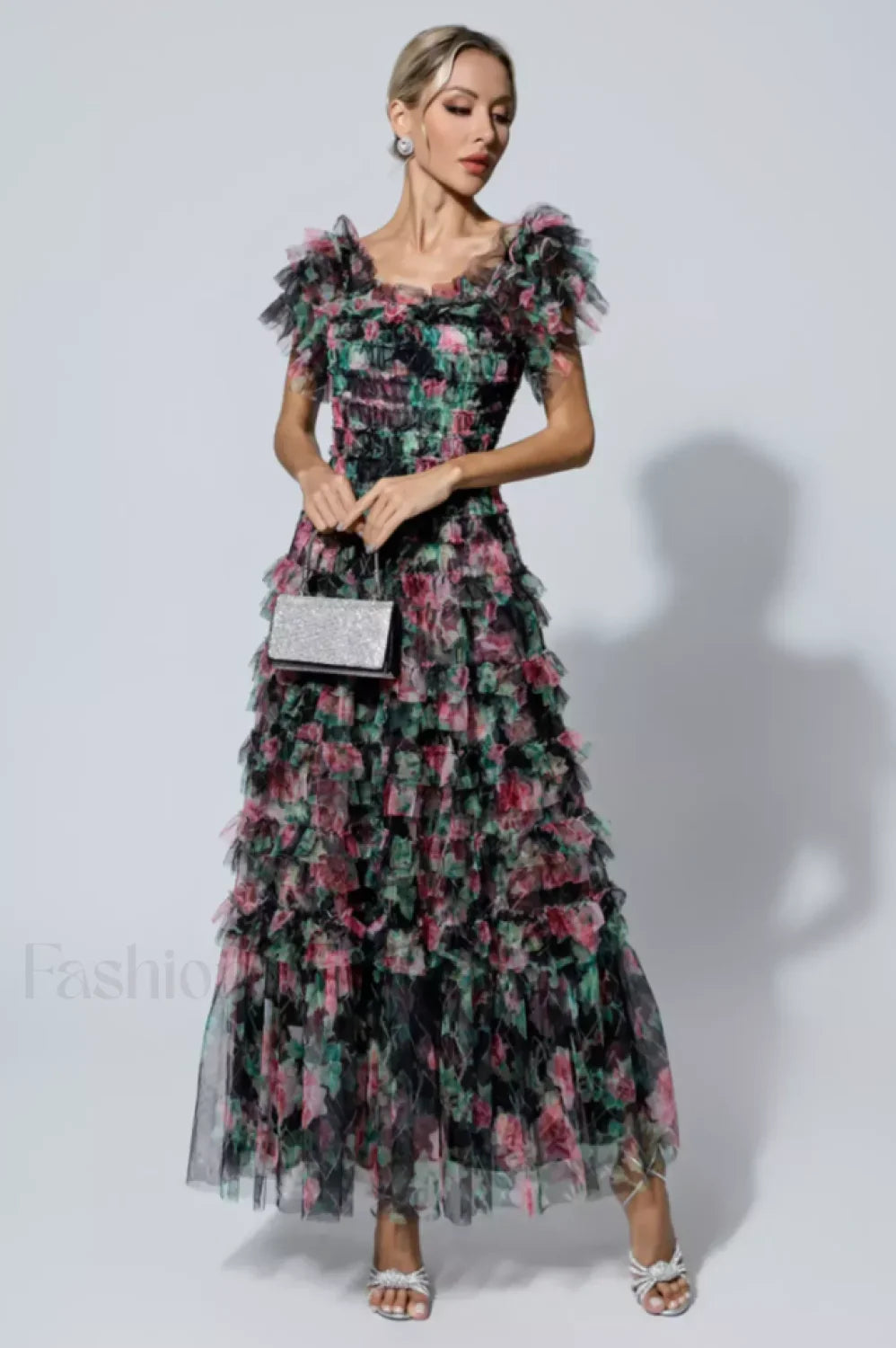 Nola Ruched Stylish Floral Maxi Dress