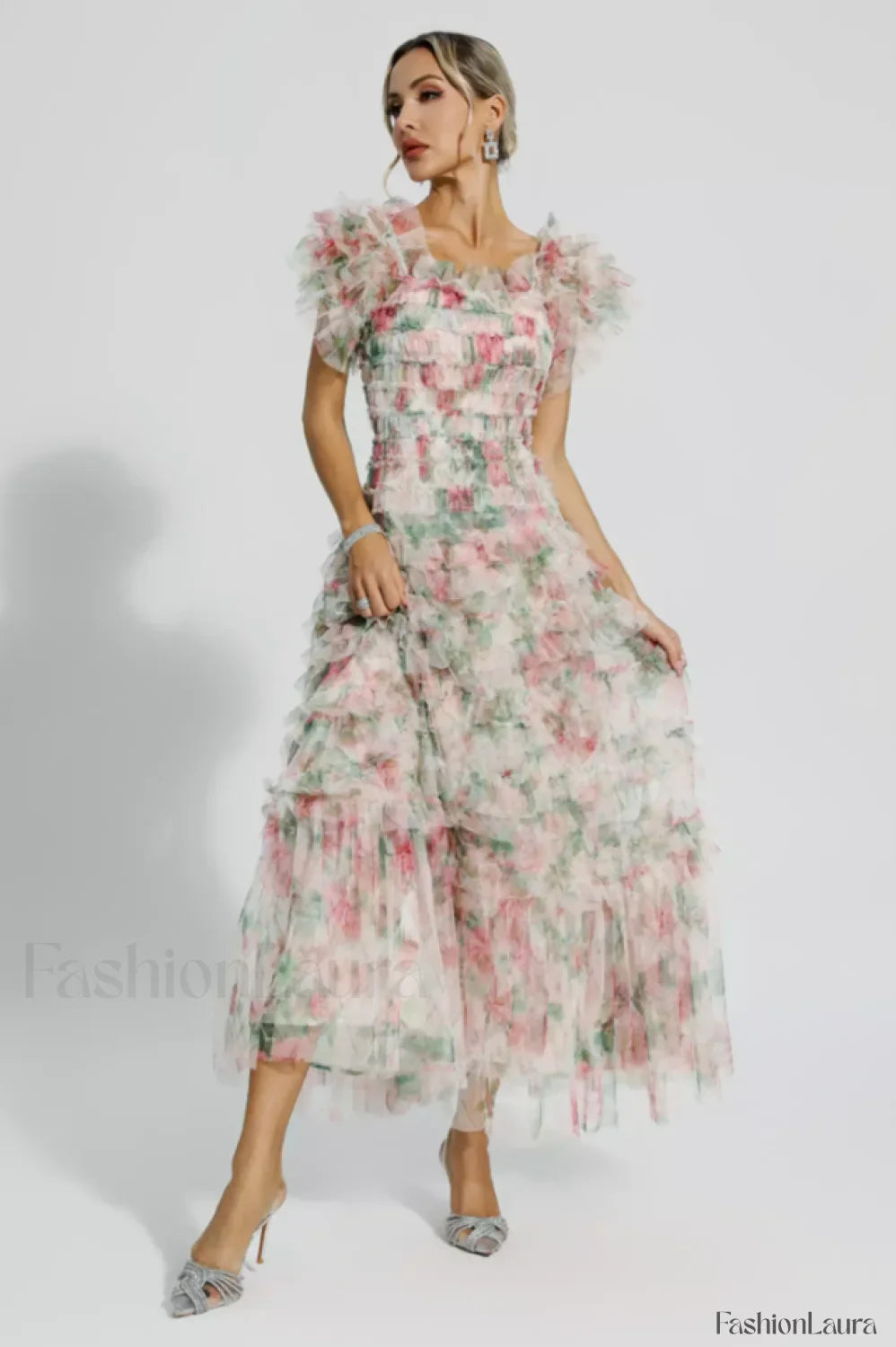 Nola Ruched Stylish Floral Maxi Dress
