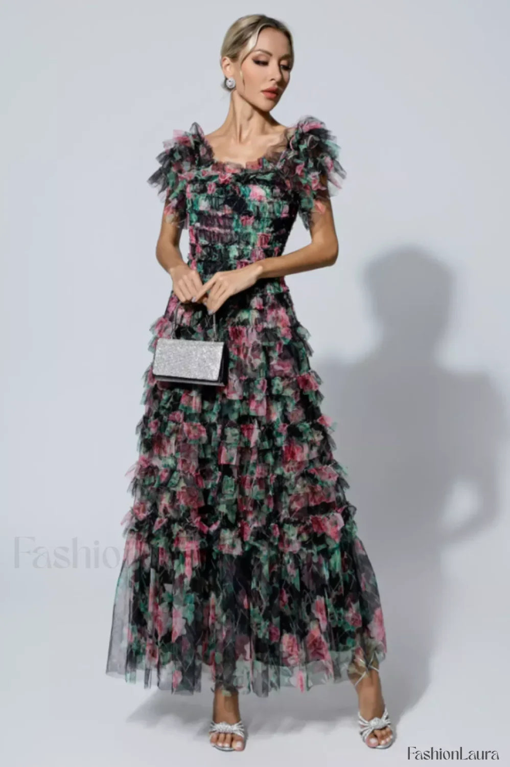 Nola Ruched Stylish Floral Maxi Dress