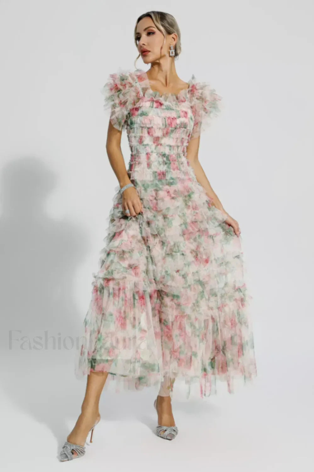 Nola Ruched Stylish Floral Maxi Dress